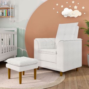 Poltrona Decorativa Amamentação Reforçada e Puff Luly Bouclê:off White