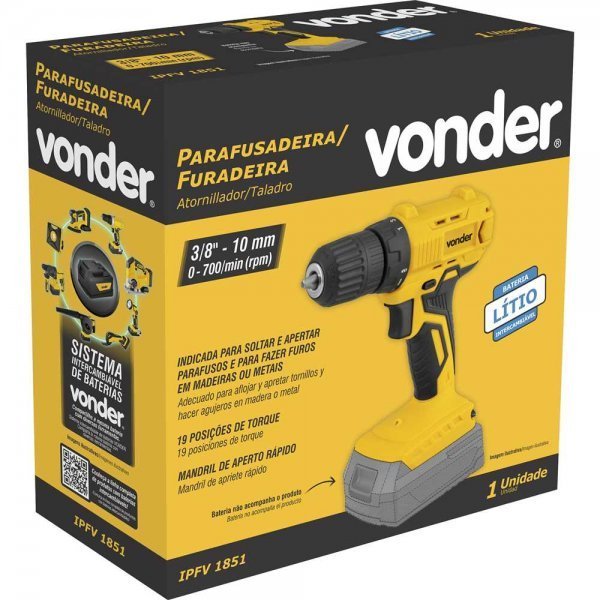 Parafusadeira a Bateria 18V sem Bateria e Carregador IPFV 1851 VONDER - 2