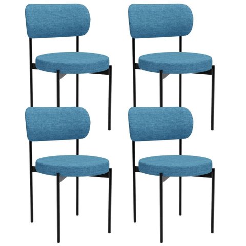 Kit 04 Cadeiras Estofadas para Sala de Jantar Louvre L02 Linho Azul - Lyam Decor