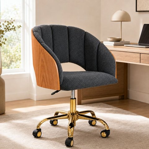 Cadeira Giratória com Rodinhas Dourada Nicole Home Office