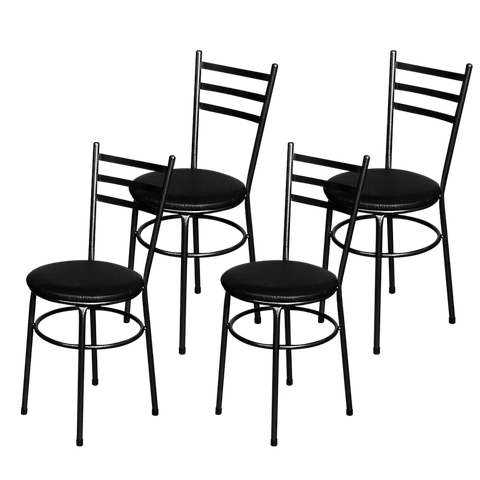 Jogo 4 Cadeiras para Cozinha Epoxi Craqueada Assento Estofado Preto