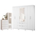 Ver imagem 1 de Guarda Roupa Casal com Cômoda Belize Plus 8 Portas de Bater 4 Gavetas MDP Branco Fosco Albatroz