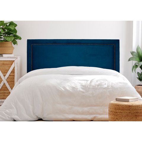 Cabeceira Casal Reta Luxo 140x60 Suede Azul - Tachas Fumê