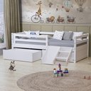 Ver imagem 1 de Cama Solteiro Dreams com Gavetas Grade de Proteção e Mini Escada/ Escorrega Madeira Maciça Branco