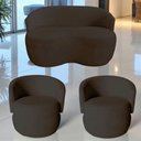Ver imagem 1 de Kit Namoradeira + 2 Poltronas Decorativa Beatriz Orgânica Suede Marrom