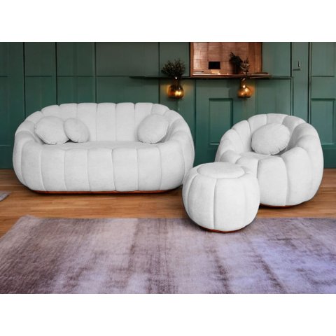 Kit Namoradeira Mais Poltrona e Puff Concha Fixo Boucle - Estopar