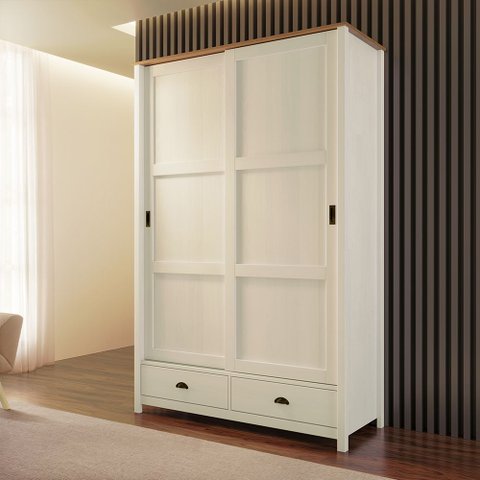 Guarda Roupa Madeira Maciça 133cm 2 Portas 2 Gavetas Leona F07- D'Rossi