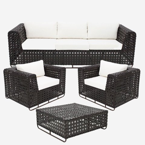 Conjunto de Sofá Completo de Varanda Modelo Fúcsia Preto - Preto / Branco