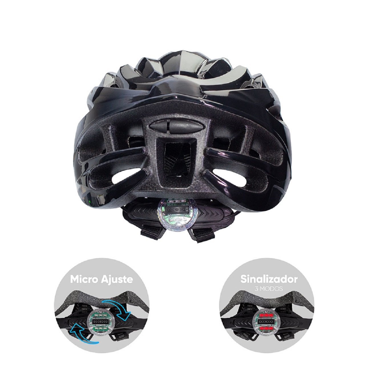 Capacete Ciclismo Mtb 20 Entradas De Ar Com Led Preto Gta:Preto/M 54-58Cm - 3