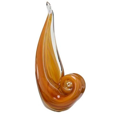 Escultura Objeto Decorativo Concha na cor Âmbar Vidro estilo Murano - 26x13x8cm