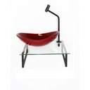 Ver imagem 4 de Kit Cuba De Vidro Vermelho Com Tampo E Suporte Preto