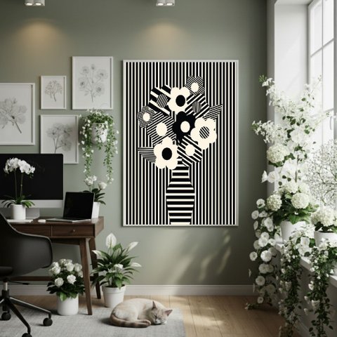 Quadro Decor Estampa Vaso de Flores 70x50cm Mold Branca
