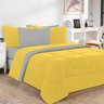 Kit Edredom + Jogo de Lençol Malha 100% Algodão Gran Moratta 7 Peças Queen - Amarelo-cinza - 1