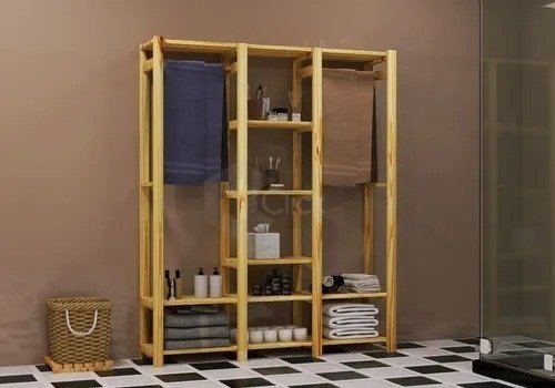 Cabideiro Pinus Mais Arara Tripla Para Quarto Com Suporte Nova Decor Movel Multiuso Para Diversos Am - 4