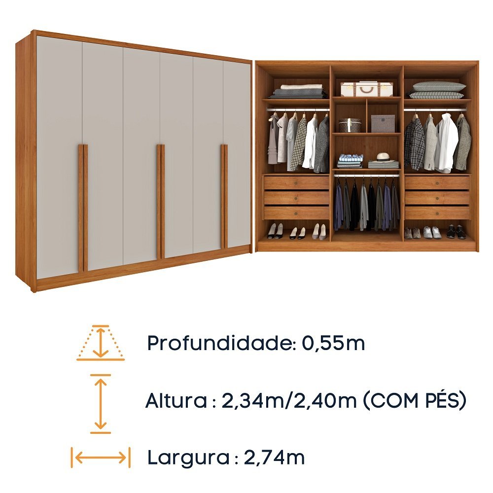 Guarda Roupa Casal 100% Mdf 6 Portas 6 Gavetas Realeza Tcil Tcil Móveis Guarda Roupa Casal Realeza 1 - 3