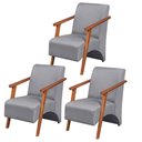 Ver imagem 1 de Kit 3 Poltronas Venus 1 Lugar Braço Madeira Maciça Tecido Suede Unidecor Cinza