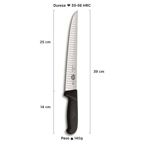 Faca profissional 38cm açougueiro lâmina 25cm sulcos Swiss Classic Victorinox 5.5523.25 - Inox/Preto - 1