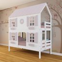 Ver imagem 3 de Beliche Casinha Bela com Coração 4 Janelas Venezianas - Madeira Maciça Branco/rosa | Megamobilia