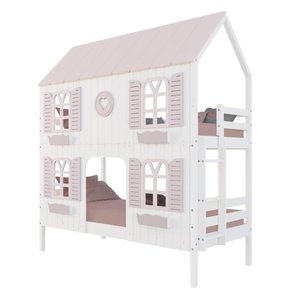 Beliche Casinha Bela com Coração 4 Janelas Venezianas - Madeira Maciça Branco/rosa | Megamobilia