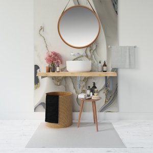 Papel de Parede Painel 3D Mármore Branco com Cinza 1,5M Revestimento Pedra Requinte Auto Colante