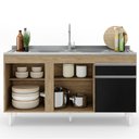 Ver imagem 3 de Balcão Gabinete com Pia Inox 150cm 3 Portas 1 Gaveta Dakota Castanho/Preto - Lumil Lumil Móveis