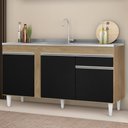 Ver imagem 2 de Balcão Gabinete com Pia Inox 150cm 3 Portas 1 Gaveta Dakota Castanho/Preto - Lumil Lumil Móveis