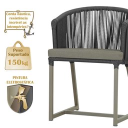 4 Cadeiras de Jantar Área Noronha em Alumínio com Pintura Fendi Corda Náutica E8 Trama Original - 4