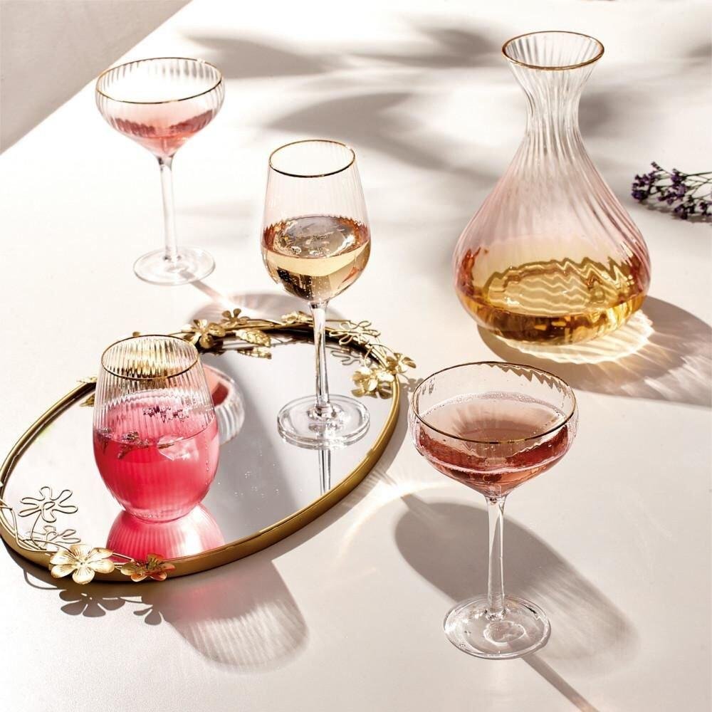 Taça para Vinho Canelada Rosa 380ml - A\CASA - 1