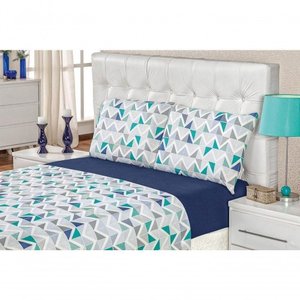 Jogo de Cama Malha Queen Quality 04 Peças - Geométrico Azul