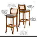 Ver imagem 3 de Banqueta Alta em Madeira com Encosto em Rattan Portugal Estofada Linho Cinza L55 Rmi