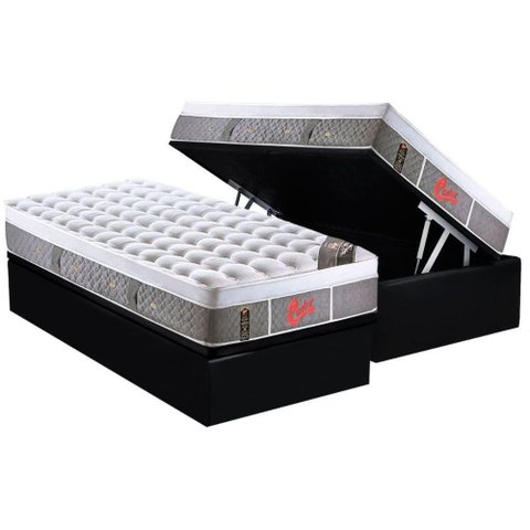 Cama Box Baú Solteiro: Colchão Castor Light Stress Oxygen New Plush + Base Crc Courano Black