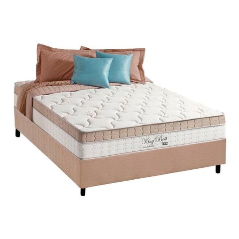 Cama Box Casal: Colchão Molas Anjos King Bestbase Suede Bege(138x188)