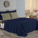 Ver imagem 1 de Jogo de Cama Casal Viúva Nobre 4 Peças Malha 100% Algodão - Azul-marinho / Avelã