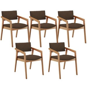 Kit 05 Cadeiras para Sala de Jantar Estar Living Giorgia B04 Suede Marrom