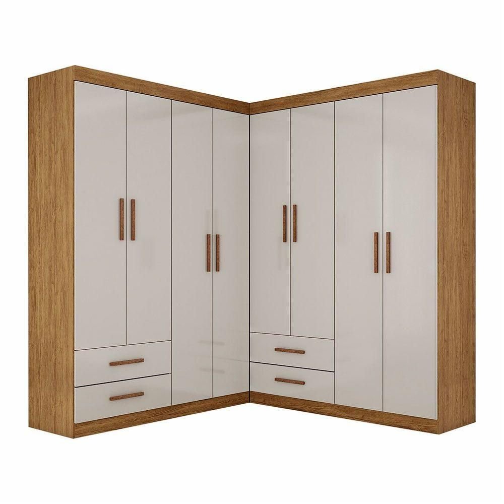 Closet Casal Duplo Lu 8 Portas 4 Gavetas Cinamomo com Off White