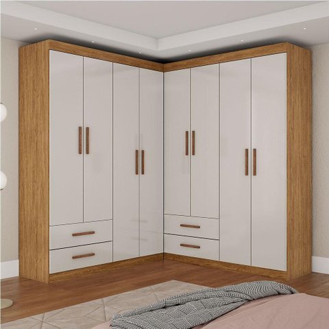 Closet Casal Duplo Lu 8 Portas 4 Gavetas Cinamomo com Off White
