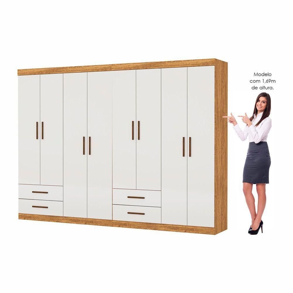 Closet Casal Duplo Lu 8 Portas 4 Gavetas Cinamomo com Off White