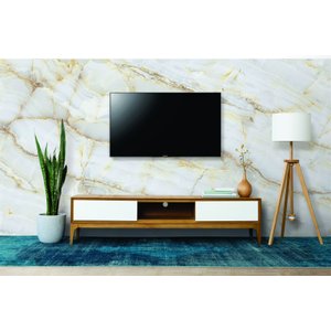 Papel de Parede Painel 3D Mármore Calacata com Bege 3,5M Revestimento Auto Colante Brilho Marmorizad