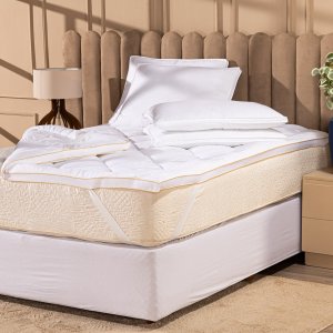 Protetor de Colchão Pillow Top Plume Branco Solteiro - Toque de Plumas Super Volumoso Alta Espessura