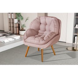 Poltrona Linho Luxo/conforto Premium Pés Palito Madeira:rose Linho - 2