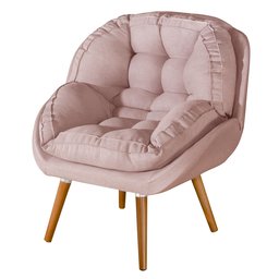 Poltrona Linho Luxo/conforto Premium Pés Palito Madeira:rose Linho - 1