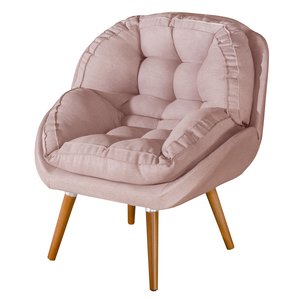 Poltrona Linho Luxo/conforto Premium Pés Palito Madeira:rose Linho