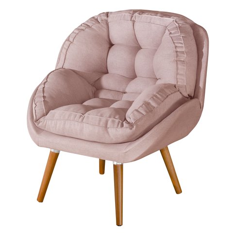 Poltrona Linho Luxo/conforto Premium Pés Palito Madeira:rose Linho