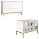 Ver imagem 1 de Berço Americano e Cômoda Infantil 1 Porta Classic Branco com Pés Madeira Natural - Reller