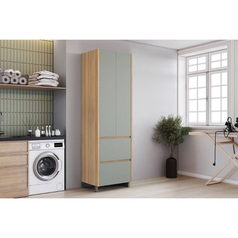 Armário Multiuso Lavanderia Marquesa C/ 2 Portas e 2 Gavetas 70cm Nature/verde - Nesher