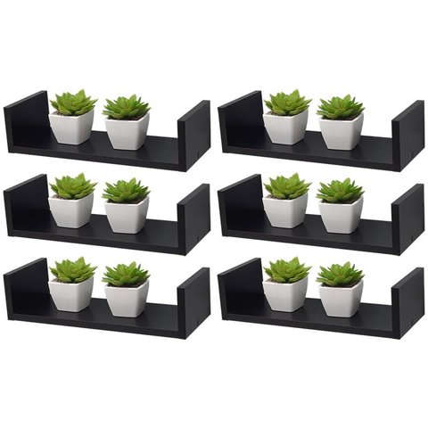 Kit 6 Prateleiras U 40 X 15cm Preta Suporte Invisível
