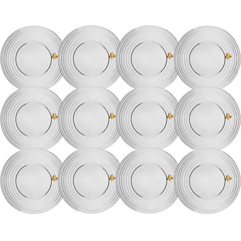 Jogo 12 Pratos Pão Sobremesa Doces 19cm Vidro Cristal Lyor Mesa Posta Little Bee