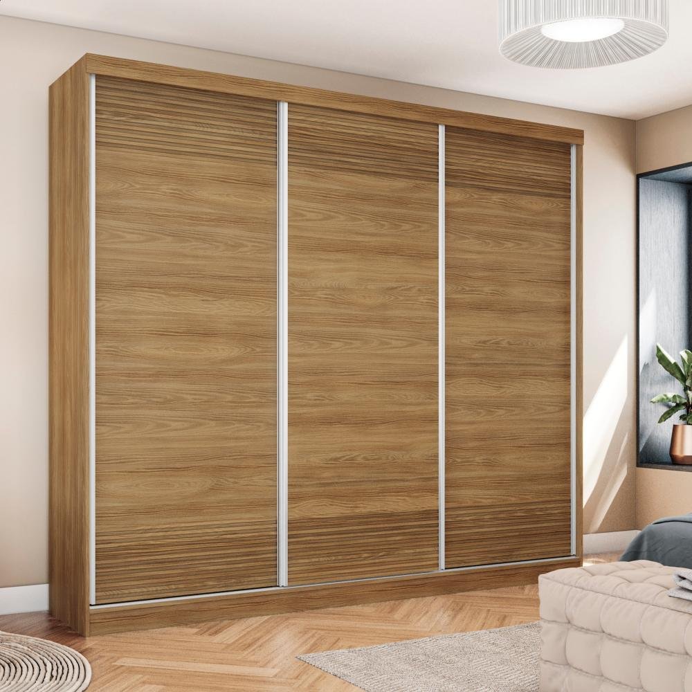 Guarda-roupa Casal 100% Mdf Kappesberg 3 Portas de Correr 6 Gavetas Nogueira