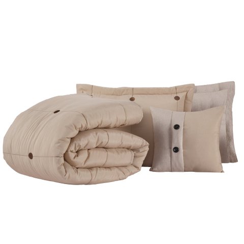 Cobre Leito Casal Queen 7 peças Botão Colcha de Casal Avelã