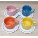 Ver imagem 2 de Jogo 4 xícaras de Café e Chá com pires - 200 ml Empilháveis - Porcelana Colorida